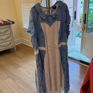 Disney Alice In Wonderland Light Blue and White Dress with Storybook Print
